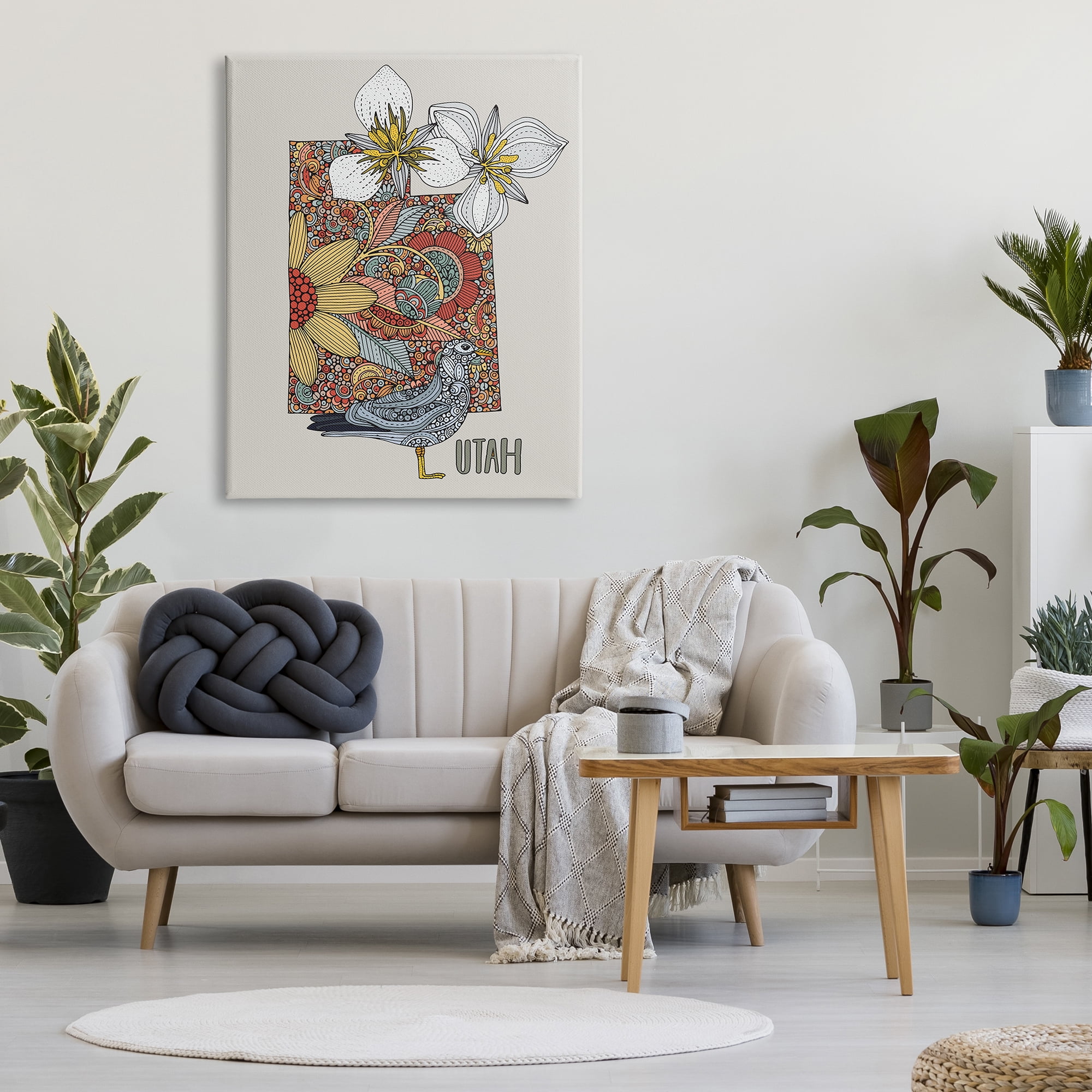 Stupell Industries Utah State Bird & Flower Intricate Floral Pattern Graphic Art Gallery Wrapped Canvas Print Wall Art, Design by Valentina Harper