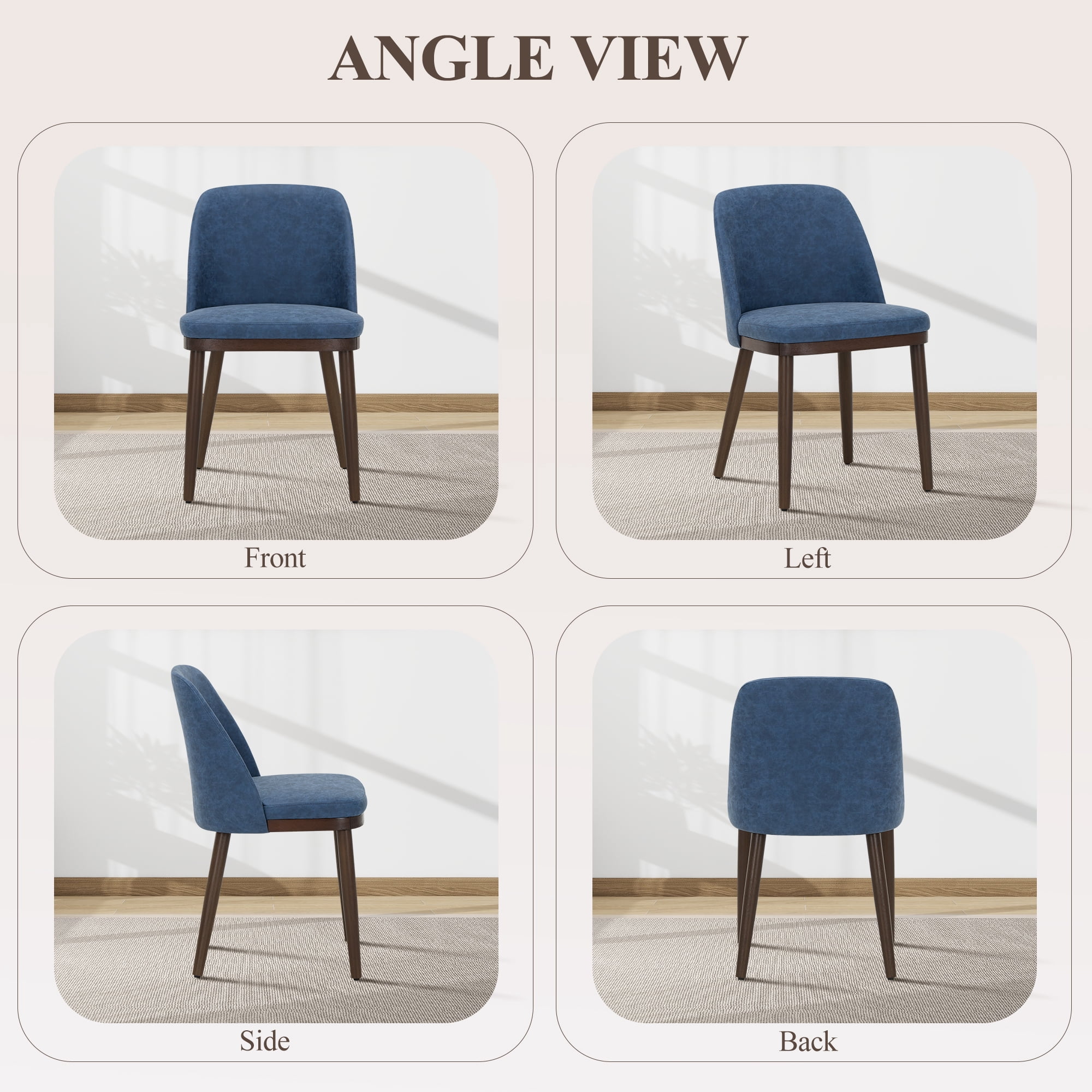 Modern Upholstered Dining Chairs Set of 4 — Faux Leather Padded Side Chairs with Solid Wood Legs for Kitchens and Dining Rooms, Blue