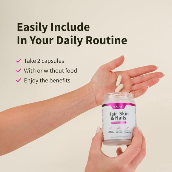 Snap Supplements Hair, Skin, and Nails Volumizing Vitamins Nourish Strengthen 60 capsules