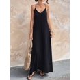 thumbnail image 4 of Women's Sleeveless Pockets Maxi Strappy Neck Flowy Loose Long Sundress Dress for Casual Beach Black S, 4 of 8
