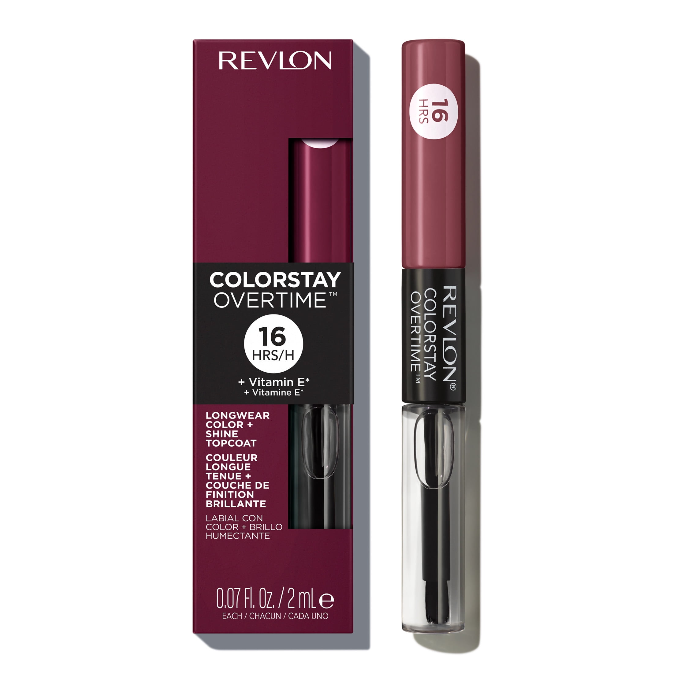 (3 pack) Revlon ColorStay Overtime Longwearing Gloss Lipstick with Vitamin E, 270 Relentless Raisin, 0.07 fl oz