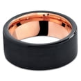 thumbnail image 2 of Tungsten Wedding Band Ring 9mm for Men Women Black & 18K Rose Gold Plated Pipe Cut Brushed Polished Lifetime Guarantee, 2 of 4