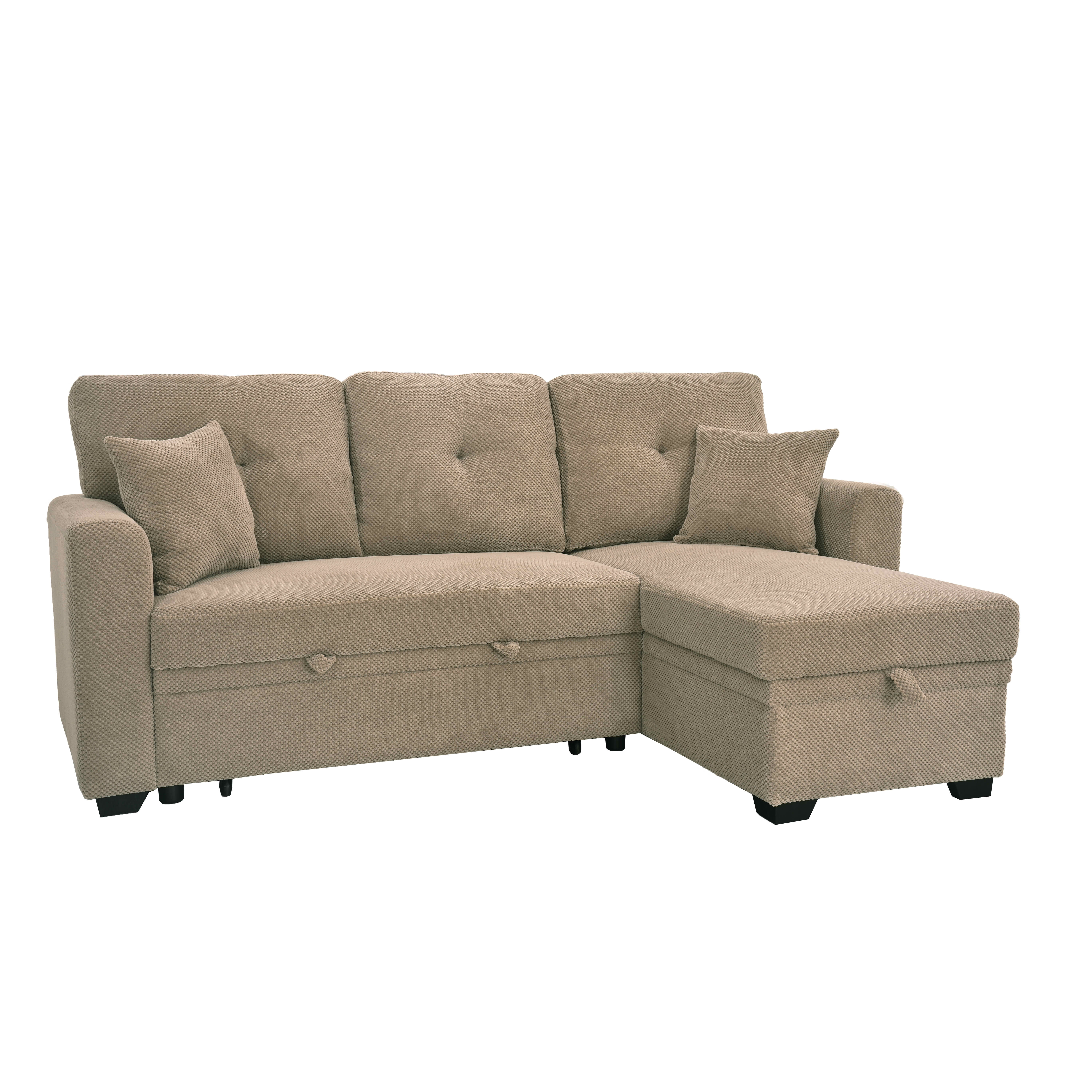 MAYEERTY L‑Shaped Sleeper Sectional Sofa, Convertible Pull‑Out Bed with Reversible Storage Chaise, Dark Gray Breathable Polyester Fabric for Small Living Spaces
