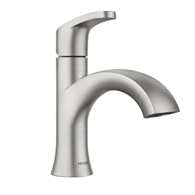Grifo para lavabo de baño Moen Karis, níquel cepillado, con placa de cubierta
