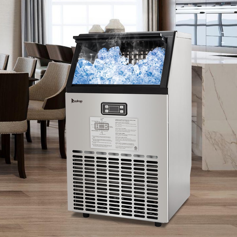 ZOKOP HZB-45 Ice Machine, 270W-500W 99Lbs/24H Stainless Steel Ice Maker