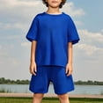 thumbnail image 6 of Tdoqot Boys Waffle Knit Outfit Sets- Short Sleeve Casual Summer Fashion Kids Ribbed T Shirts and Shorts Blue Size 12, 6 of 8