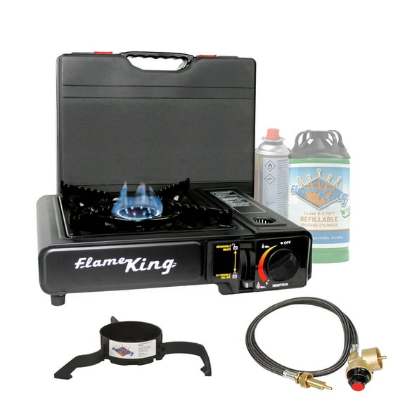Flame King Dual Fuel Butane & Propane Gas Camping Stove with Single Burner, Portable and Great for Outdoor Cooking, Backpacking