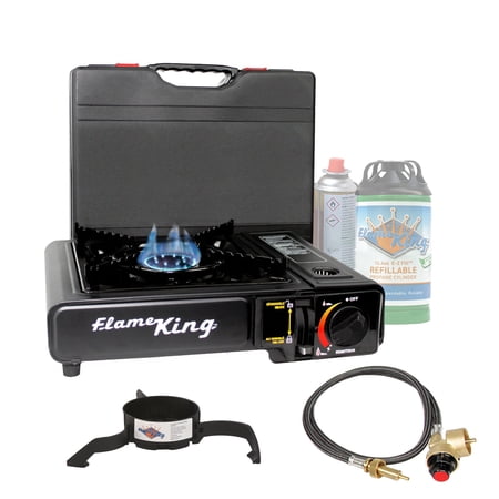 Flame King Dual Fuel Butane & Propane Gas Camping Stove with Single Burner Portable and Great for Outdoor Cooking Backpacking