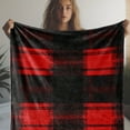 thumbnail image 4 of 1pc, Plaid Flannel Throw Blanket, Warm Soft Cozy, Red & Black Checkered, Versatile for Sofa, Bed, Car, Office, Camping, Travel, All-Season Gift, Polyester, Digital Print, 4 of 6