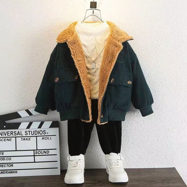 Abrigo de pana para niños, estilo occidental, chaqueta gruesa de moda para bebés, abrigo de invierno con forro polar y acolchado de algodón para niños