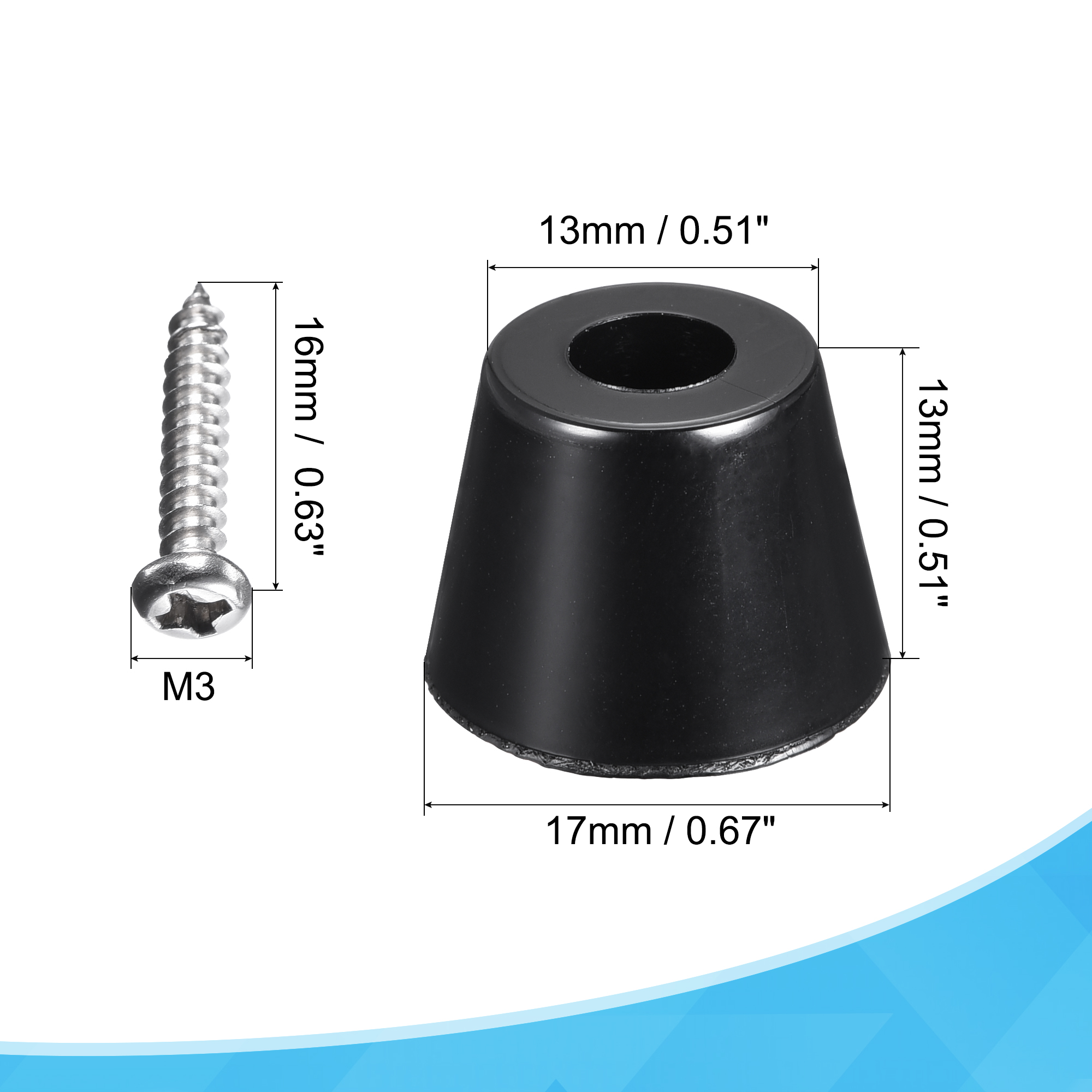 Uxcell 0.67" W x  0.51" H Rubber Bumper Feet, Stainless Steel Screws and Washer 20 Pack - image 3 of 5
