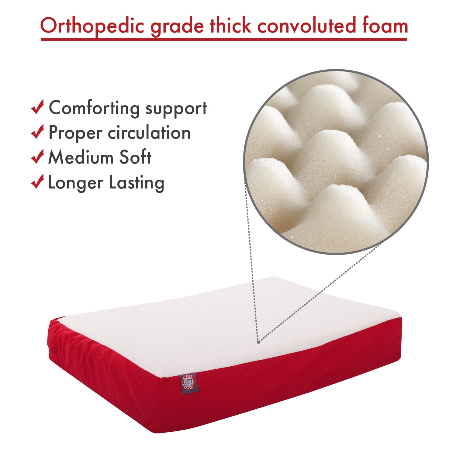 Majestic Pet Poly/Cotton & Sherpa Orthopedic Double Dog Bed Red Medium 24" x 34" x 5"