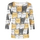 thumbnail image 4 of Camiseta estampada a la moda para mujer, blusa de manga 3/4 de longitud media, cuello redondo, camisetas informales Pompotops FGAJ2219, 4 of 5