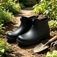 thumbnail image 4 of Trendy Ladies Shiny Gloss Slip on Ankle Rain Wellies Deep Tread Chunky Thick Platform Sole Waterproof Booties Easy Clean Sturdy Footwear for All Weather Casual Outdoor Shoes Black 7(38), 4 of 8