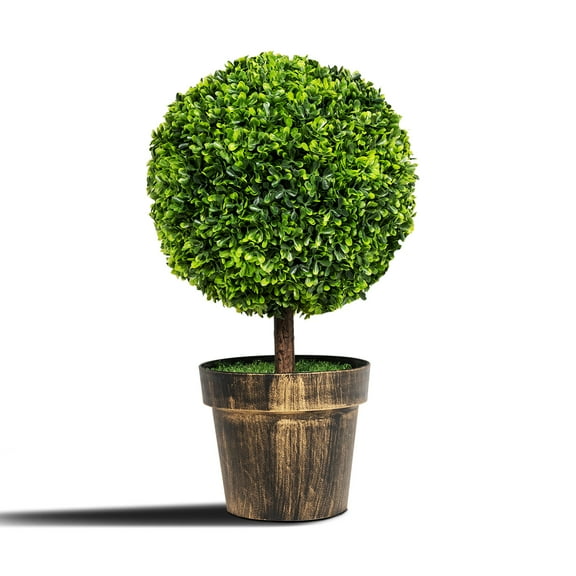 Topbuy 2-Piece 24" Artificial Plant Ball Tree Round Decorative Planter