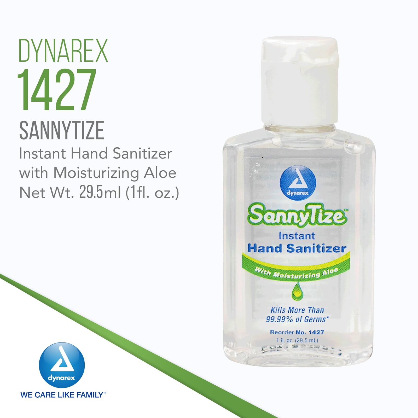 Dynarex SannyTize Hand Sanitizer Gel – 1 oz. Square Bottle, Hand Sanitizer Gel Infused with Aloe Vera & Eliminates 99% of Common Germs, Clear - 1 Case, 6 Boxes of 24 Bottles