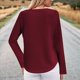thumbnail image 4 of Camiseta de Mujer con Encaje de Piña y Costuras, Color Liso, Larga, Cuello Redondo, Informal. Vino Tinto L, 4 of 6