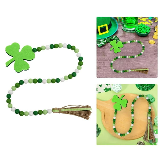 Yisang Irish Festival Wooden Bead String Tassel Pendant Decoration St. Patricks Day Wooden Craft Home Decoration Wall Suspension Decoration Pendant Independent Tray Decoration Layered Dec