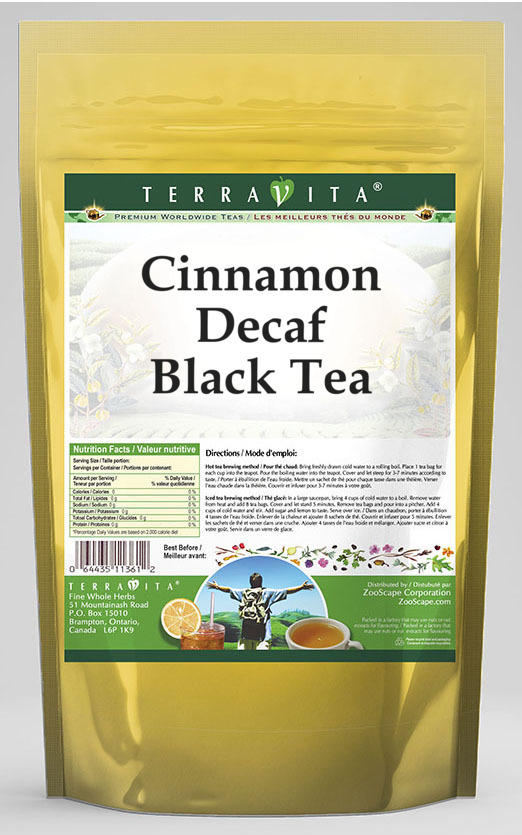 TerraVita Cinnamon Decaf Black Tea, (Cinnamon Decaf, Black Tea Bags, 50
