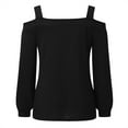 thumbnail image 5 of MSJUHEG Womens Tops Off The Shoulder Tops For Women Women Solid Blouse Casual Long Sleeve Off Shoulder Shirts Blouse Tops Womens Fall Tops Black Xl, 5 of 5