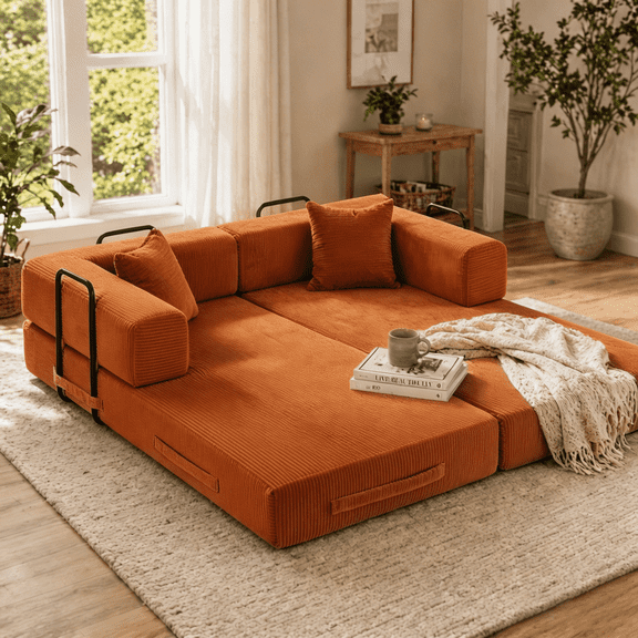 Fold-Out Sofa Bed, Boneless Cloud-Inspired Convertible Couch with Compressed Memory Foam, Modular Lounge Sofa with Removable Washable Covers, Space-Saving Sofa Bed for Living Room, Bedroom, Apartment