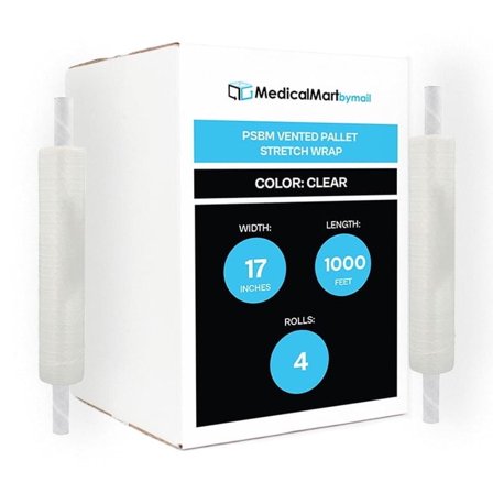 MMBM Extended Core Vented Stretch Wrap 17" x 1000' 4 Rolls 65 Gauge Clear Film for Food and Plant Packing