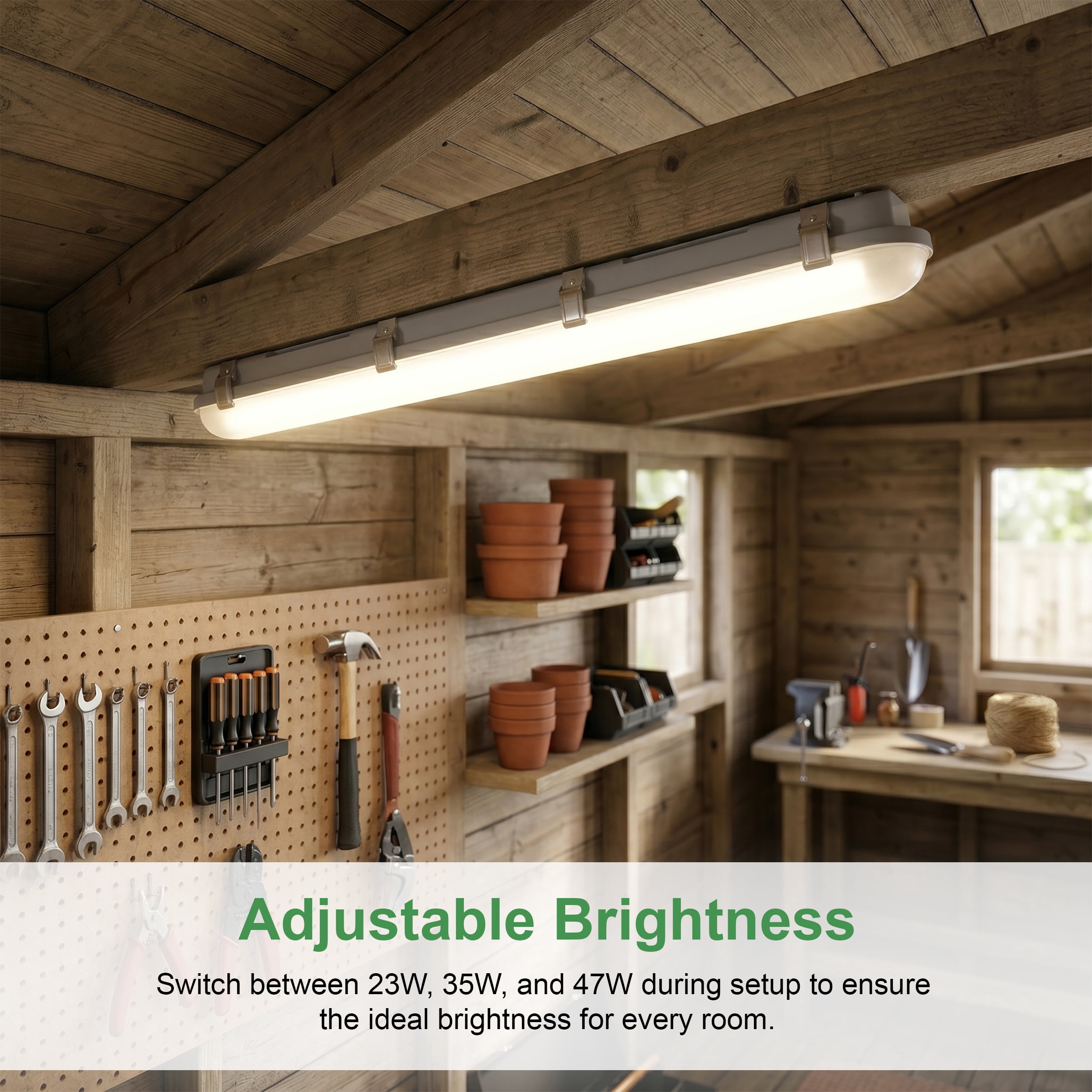 MaxLite 4 ft Vapor Tight LED Fixture, 23/35/47W 3500-5000K, 4 ft 23W, Damp Rated, Selectable Wattage, Controls Ready, for Stairwell, Garage, White