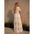 thumbnail image 4 of Women Elegant Lace Chiffon Maxi Dress, V Neck Short Sleeve Solid Boho Dress, 4 of 4