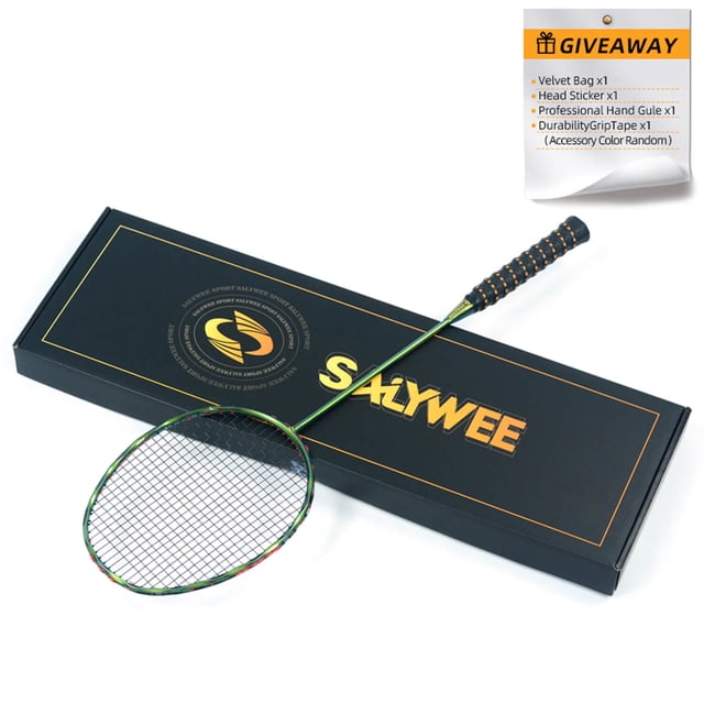 Full Carbon Fibre Badminton Racket, 5U G5 26-30lbs Lightweight, Wave Shaped Racket Frame with Shock-Absorbing Nails, Free Overgrip and Bag