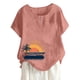 thumbnail image 1 of Camisas de Manga Corta para las Mujeres Blusas de Impresión Casual Botón Cuello Redondo, Top de Verano Ligero para el Día Y el Trabajo, 1 of 4