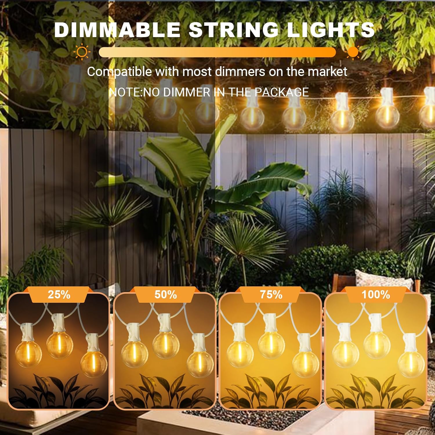 26 Feet LED Outdoor String Lights with 12+1 Shatterproof G40 Edison Bulbs, Connectable and Weatherproof Strand, Commercial Grade Patio Lights for Backyard Decorative, Warm White