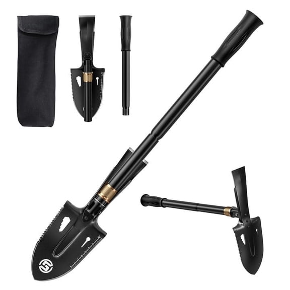 SUNPOW Manganese Steel Folding Digging Shovel, Heavy-Duty Collapsible Spade with Pickaxe for Camping, Gardening & Car Emergency