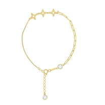 10kt Yellow Gold Womens Cubic-Zirconia Clover Link Good Luck Chain Bracelet Size 7   1 Inches