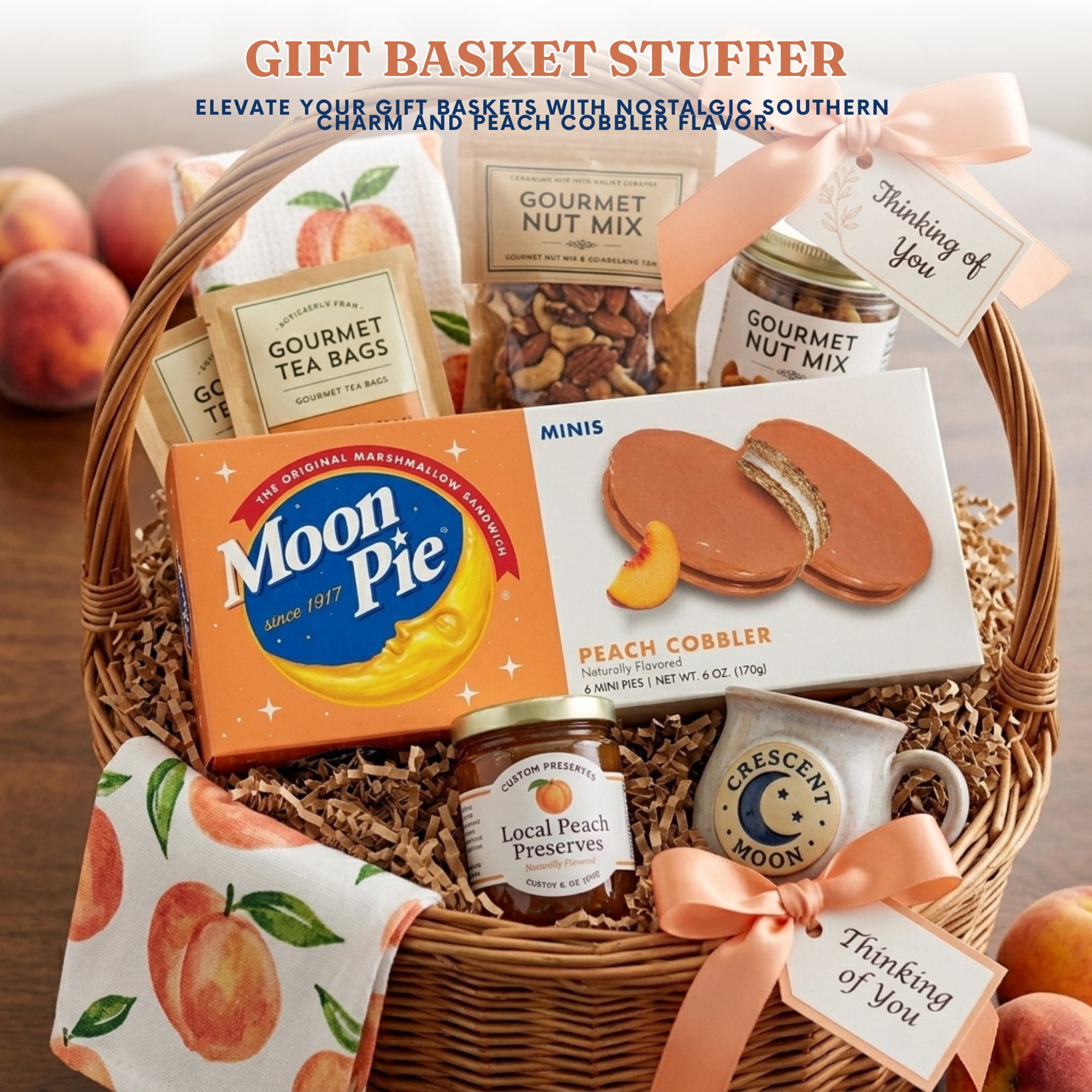 Moon Pie Minis Peach Cobbler Marshmallow Sandwiches (Pack of 2, 12 Total Mini Pies), Individually Wrapped Snack Cakes with Noelle's Delight