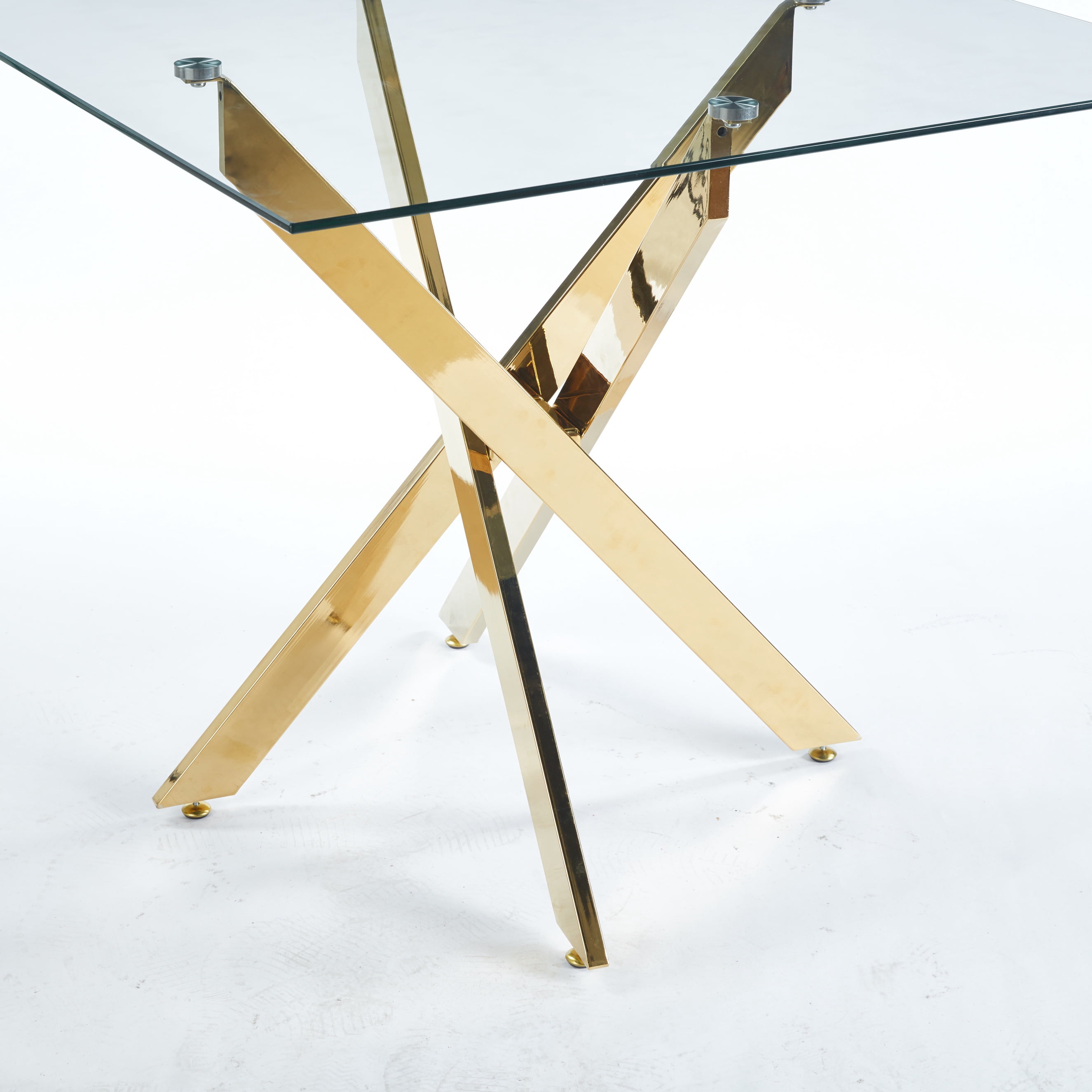MAYEERTY Modern Square Dining Table - Cross Legs, Tempered Glass Top, Compact for Family Meals