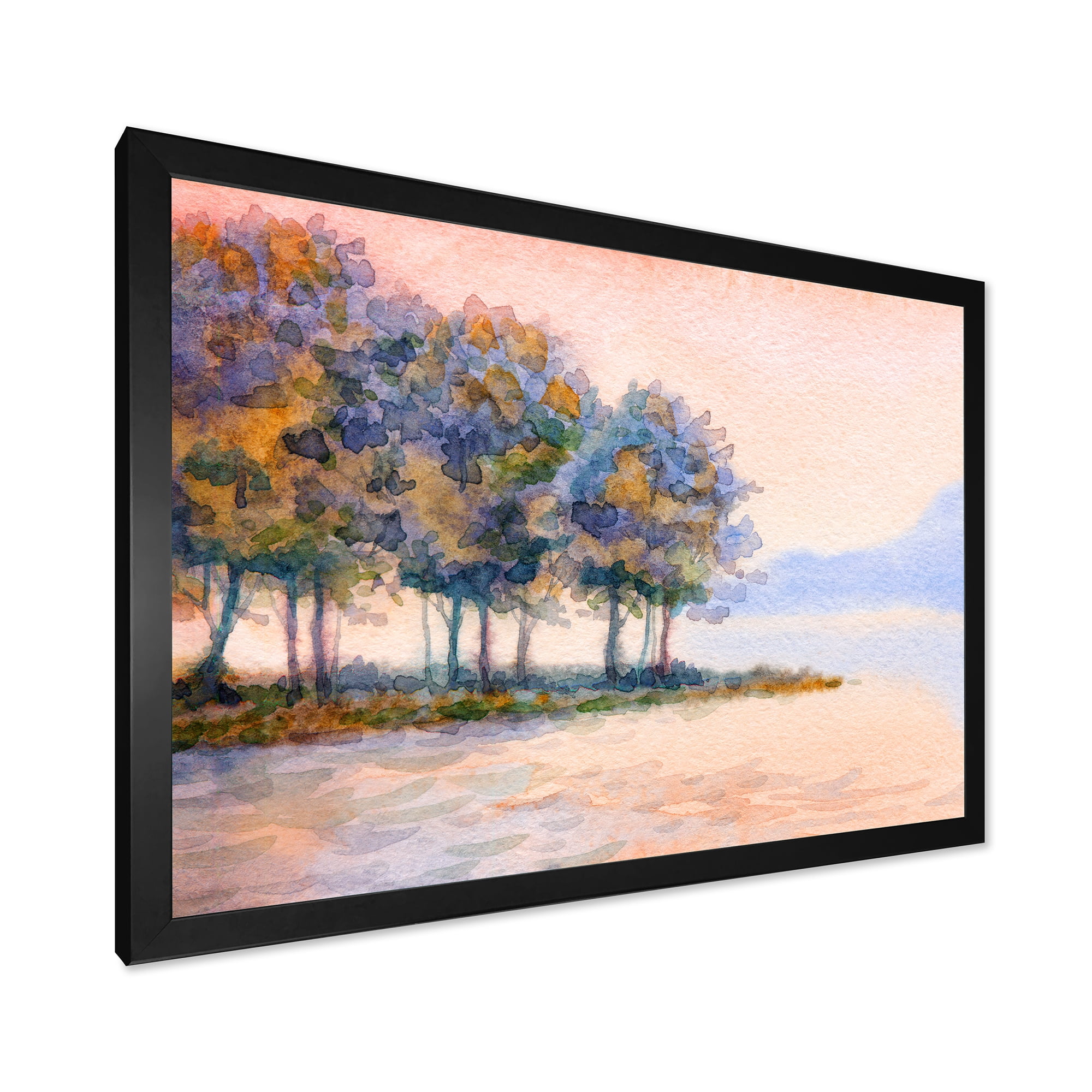 Designart 'The Rural Lake In Sunset Evening II' Traditional Framed Art Print