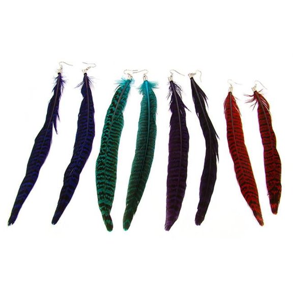 Long Jewel Feather Earrings