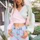 thumbnail image 3 of Gibobby Suéter de Mujer Suéter de punto suelto de manga larga con correa de patchwork en contraste de color para mujer (Verde, S), 3 of 5