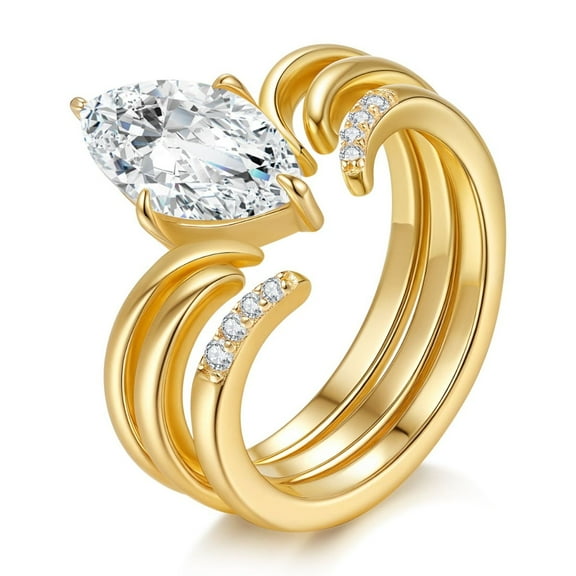 3Pcs 2 Carat Gold Moissanite Rings for Women D Color VVS1 Clarity Marquise Engagement Ring Set 925 Sterling Silver Bridal Sets Wedding Rings Size 5-9