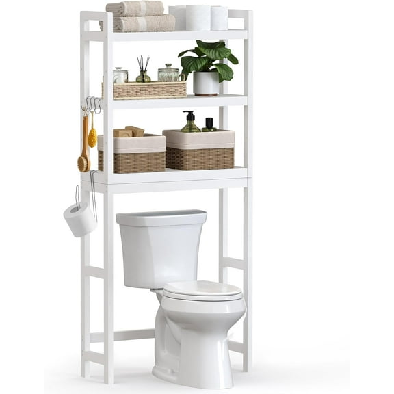 Over The Toilet Storage, 3-Tier Over Toilet Bathroom Organizer with Adjustable Shelf, 10.2 x 24.8 x 66.9 Inches, Space-Saving, Cloud White UBTS01WT