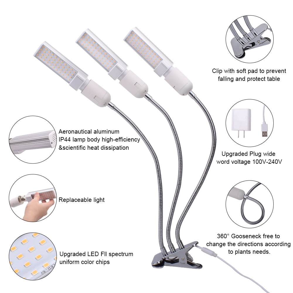Private Jungle 60W 5V Dimmable Three-Head Flat Clip Corn Plant Light, Full-Spectrum Warm White 3000K/132LED, Silver Private Jungle 60W 5V Dimmable Three-Head Flat Clip Corn Plant Light, Full-Spectrum Warm White 3000K/132LED, Silver