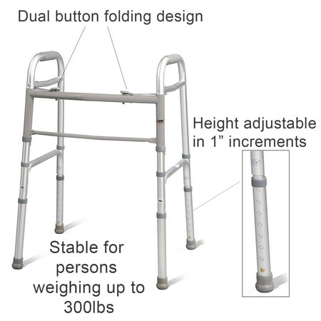 Carex Aluminium Folding Walker for Adults with Height Adjustable Legs, 300 lb Weight Capacity