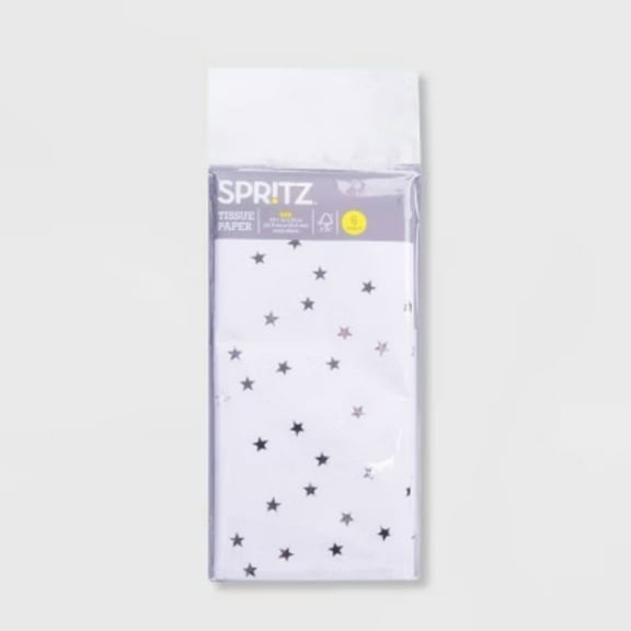 6ct Tissue Paper Silver Star Print - Spritz: Gift Bag Tissue, Star Pattern, All Occasions, 16.5" x 24"