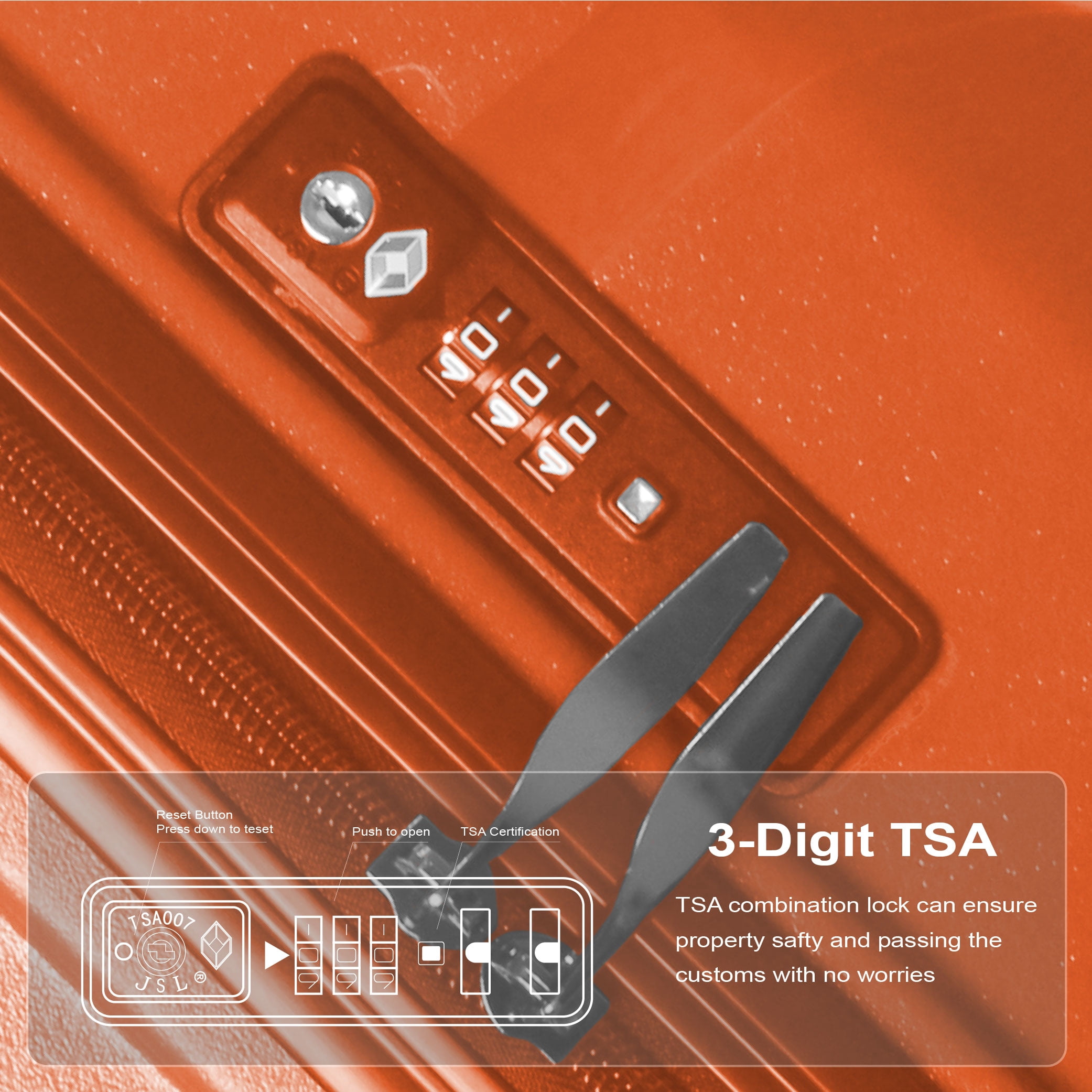 MAYEERTY 3-Piece Luggage Set, Hardshell Suitcase with Spinner Wheels & TSA Lock, Orange