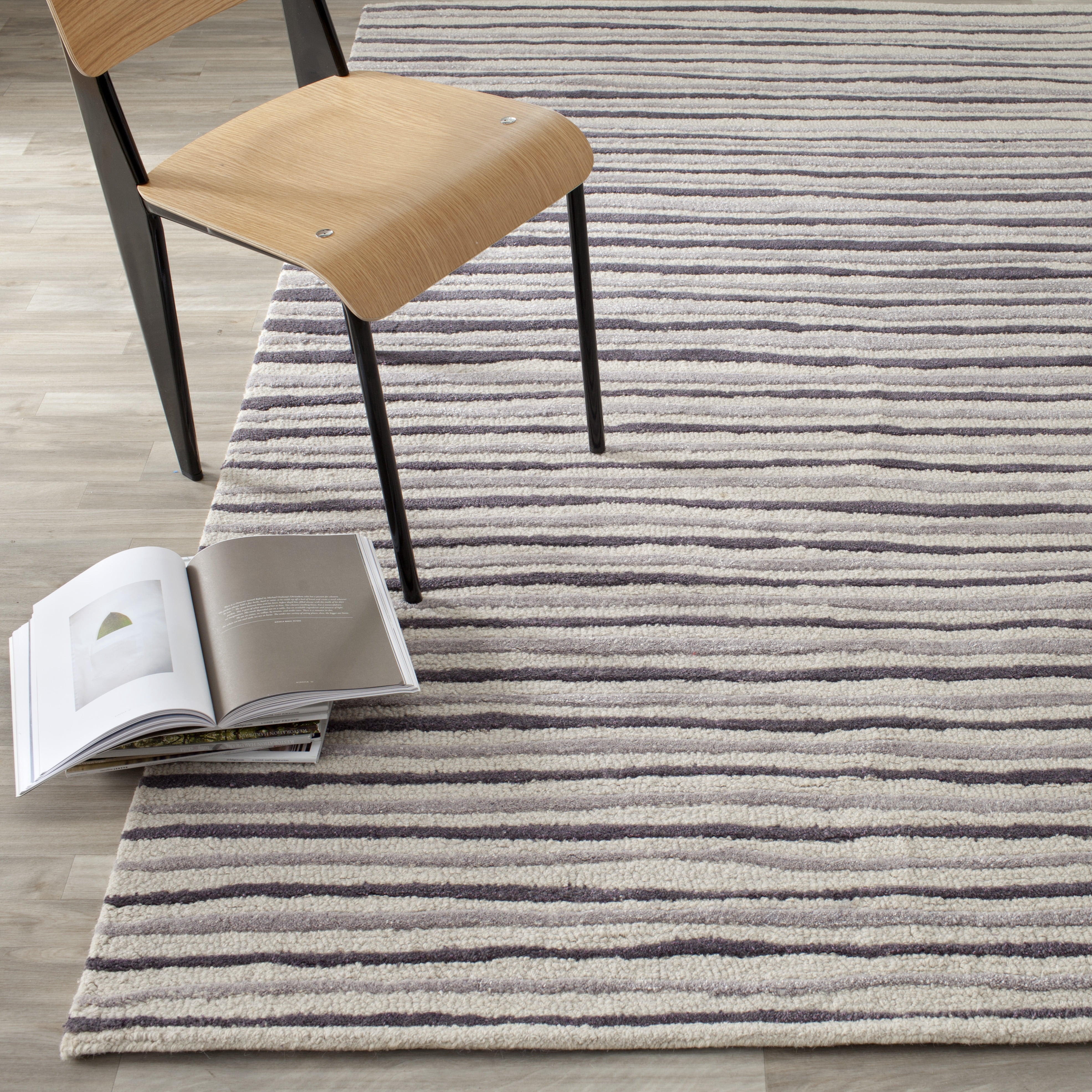 SAFAVIEH Martha Stewart Hand Drawn Stripe Area Rug, Wampum Purple, 9' x 12'