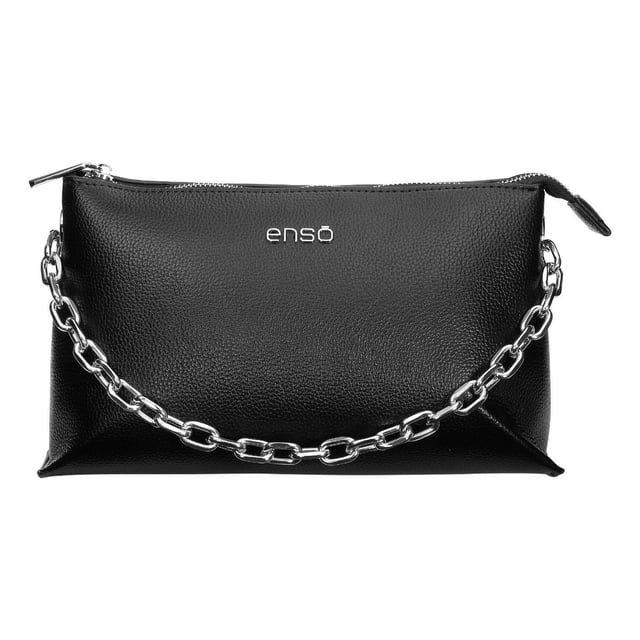 bolsa crossbody enso glam de verano mujer eb2432cbb16 negro negro unitalla bolsa crossbody negra rectangular con logo metálico enso en frente, cierre superior con cremallera y asa de cadena plateada; especificaciones indican bolsillo interior con cierre y materiales ligeros y duraderos; fondo blanco de estudio, adecuada para uso diario y salidas casuales.