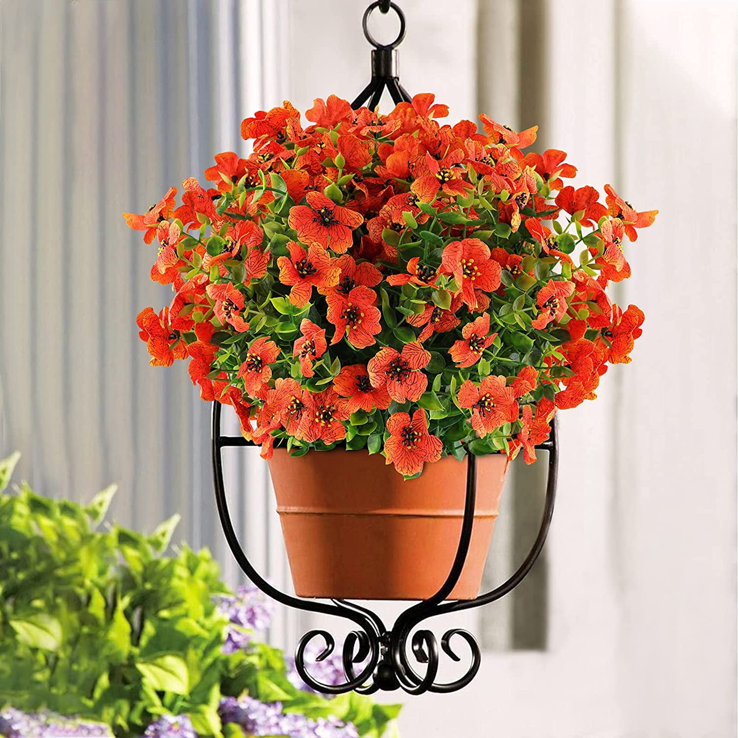 Sinhoon 12 Bundles Artificial Flowers UV Resistant Fake Plants Outdoor Faux Plastic Flowers Garden Window Box Porch Home Decor (Rosy Red)