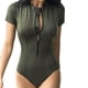 thumbnail image 3 of Traje de baño de una pieza de manga larga con protección contra erupciones para mujer Traje de baño para surf con cremallera, 3 of 7