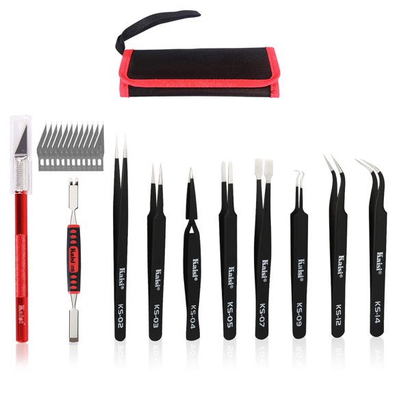 Precision Tweezers Set, Kaisi 10 PCS ESD Tweezer Set, Anti-Static Stainless Steel Tweezers Kit Curved Tweezers for Craft, Jewelry, Electronics, Laboratory Work