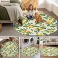 thumbnail image 6 of 5ft Round Rug, Summer Lemon Non-Skid Rubber Backing Large Area Rugs - Living Room Bedroom Home Office, Green Botanical Watercolor Fruits Blue Indoor Floor Mat Carpets Washable Rug, 6 of 9